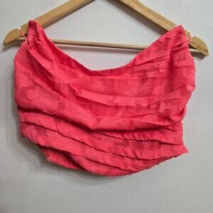 NWT Free People Womens Floral Jacquard Crop Tube Top Ruched Bandeau L Boho Coral